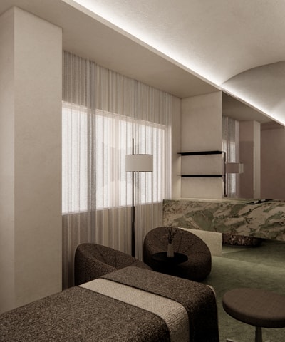 The lounge at QD Clinic in Gangnam, Seoul