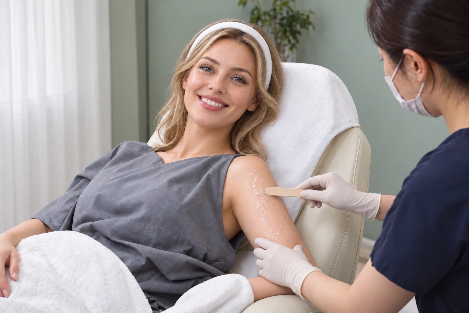 Ultherapy PRIME Körper in Gangnam, Seoul: beispielhafte Hautvorbereitung vor der Behandlung
