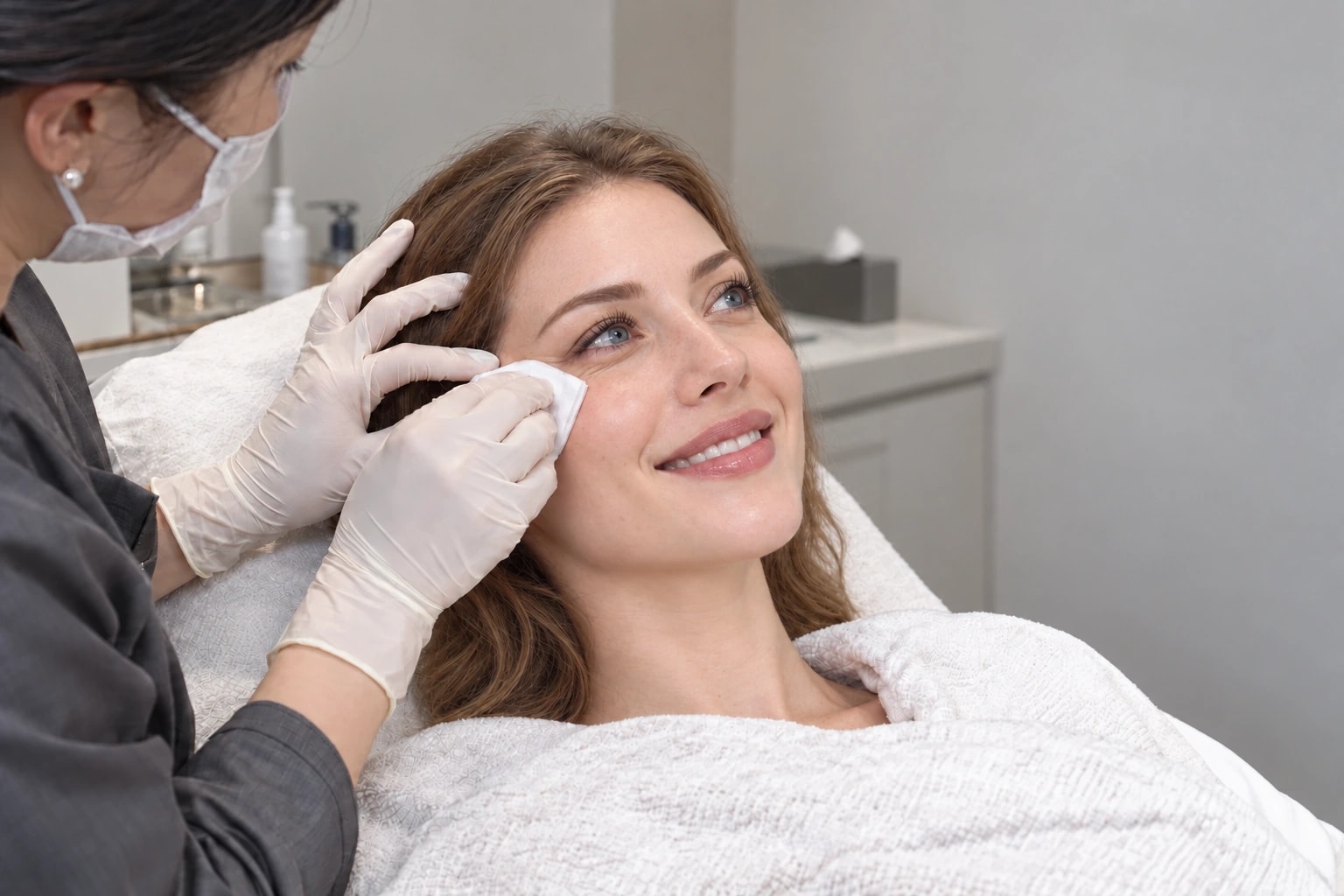 Erbium + Eye Thermage in Gangnam, Seoul: beispielhafte Hautvorbereitung vor der Behandlung