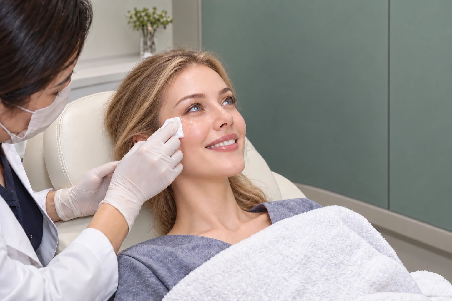 Erbium + Eye Ultherapy à Gangnam, Séoul : illustration de la préparation cutanée avant le soin