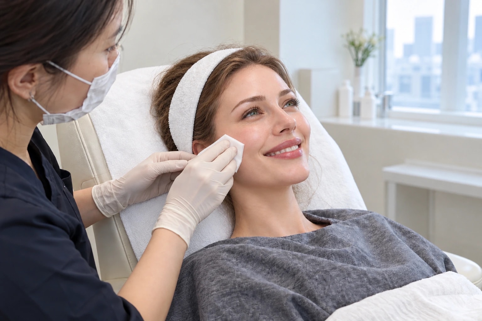 Thermage FLX للوجه بالكامل في غانغنام، سيول: مشهد توضيحي لتحضير البشرة قبل العلاج