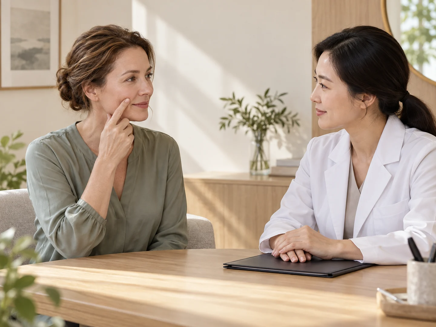 Generated illustration of an area-specific consultation, not an actual patient appointment.