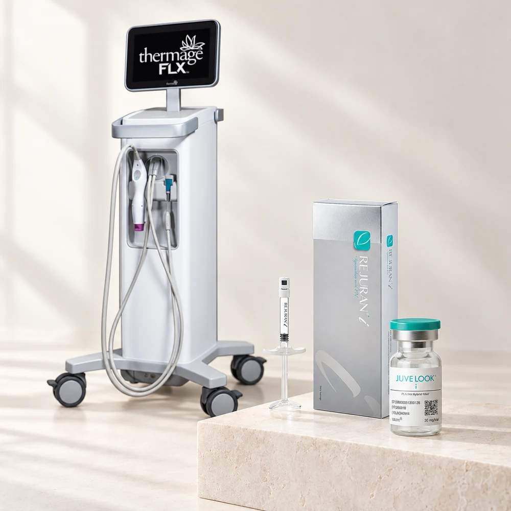 Eye Thermage 225 Shots + Rejuran I 2cc + Juvelook I 2cc — Komposition der Paketprodukte und des Geräts